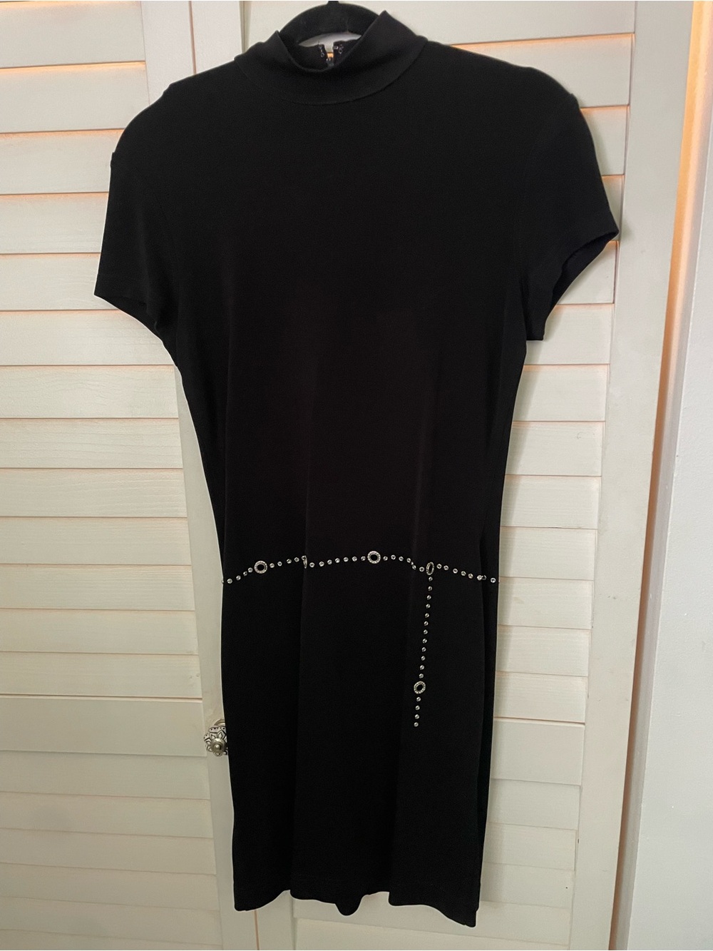 Vintage Cache Black Stud-Embellished Short-Sleeve Knit Dress size Small
